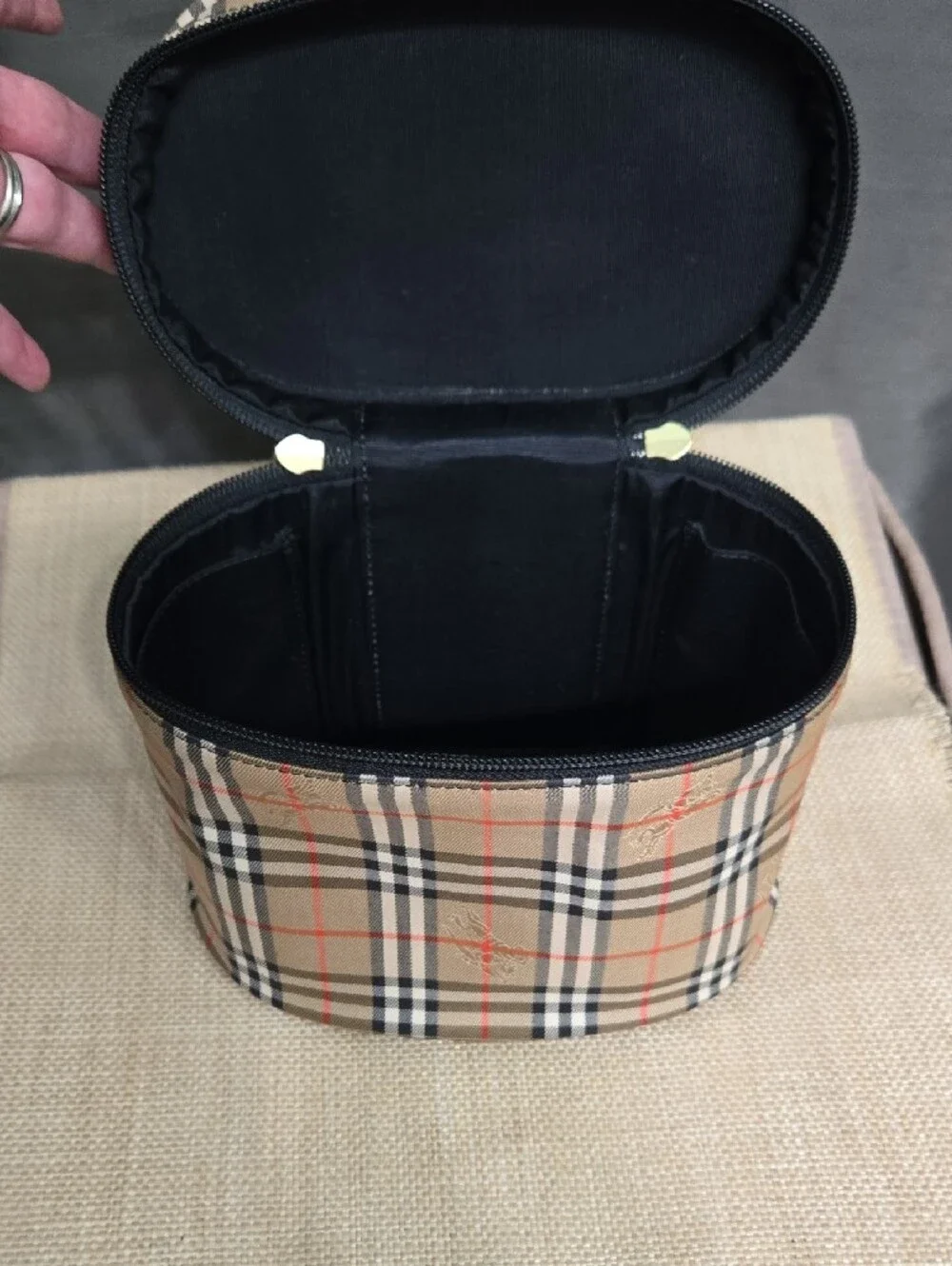 WEEKEND SALE!Burberry Nova Check Shadow Horse Vanity Hand Bag Canvas Leather